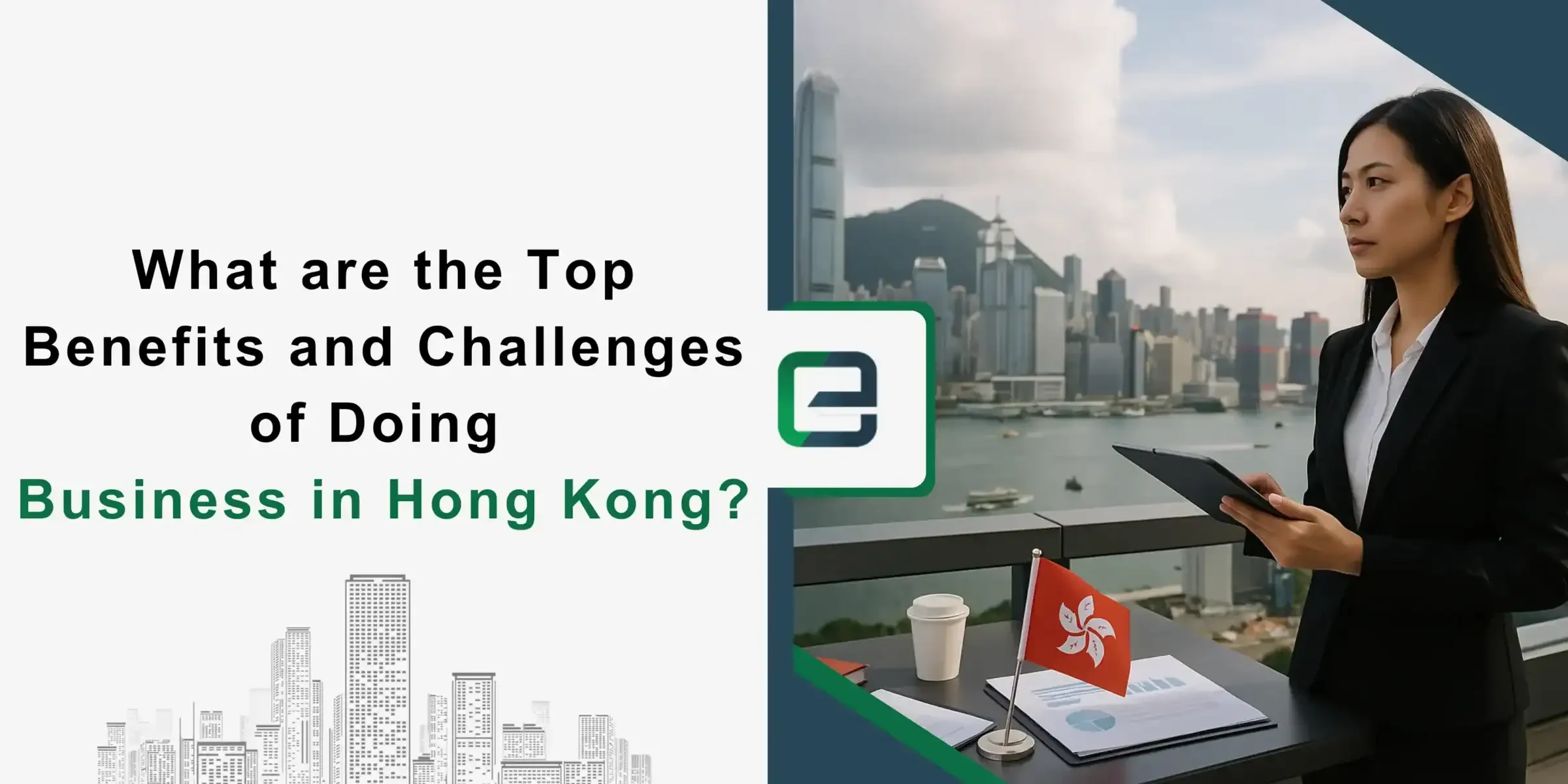 Doing Business in Hong Kong Businesswoman with Hong Kong skyline.